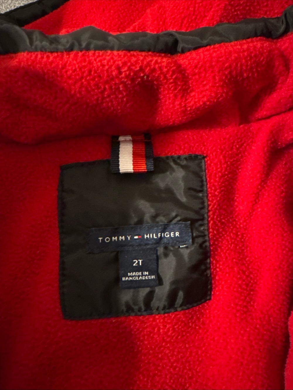 Tommy Hilfiger Black Red Fleece Kids puffer winter coat/jacket 2T EUC